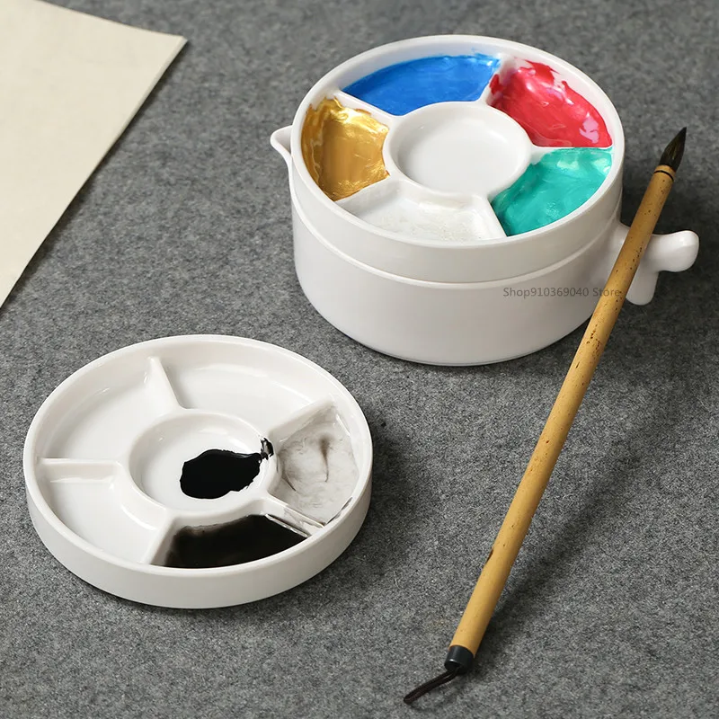 8-Well Porcelain Artist Paint Palette, Mixing Ceramic Watercolor