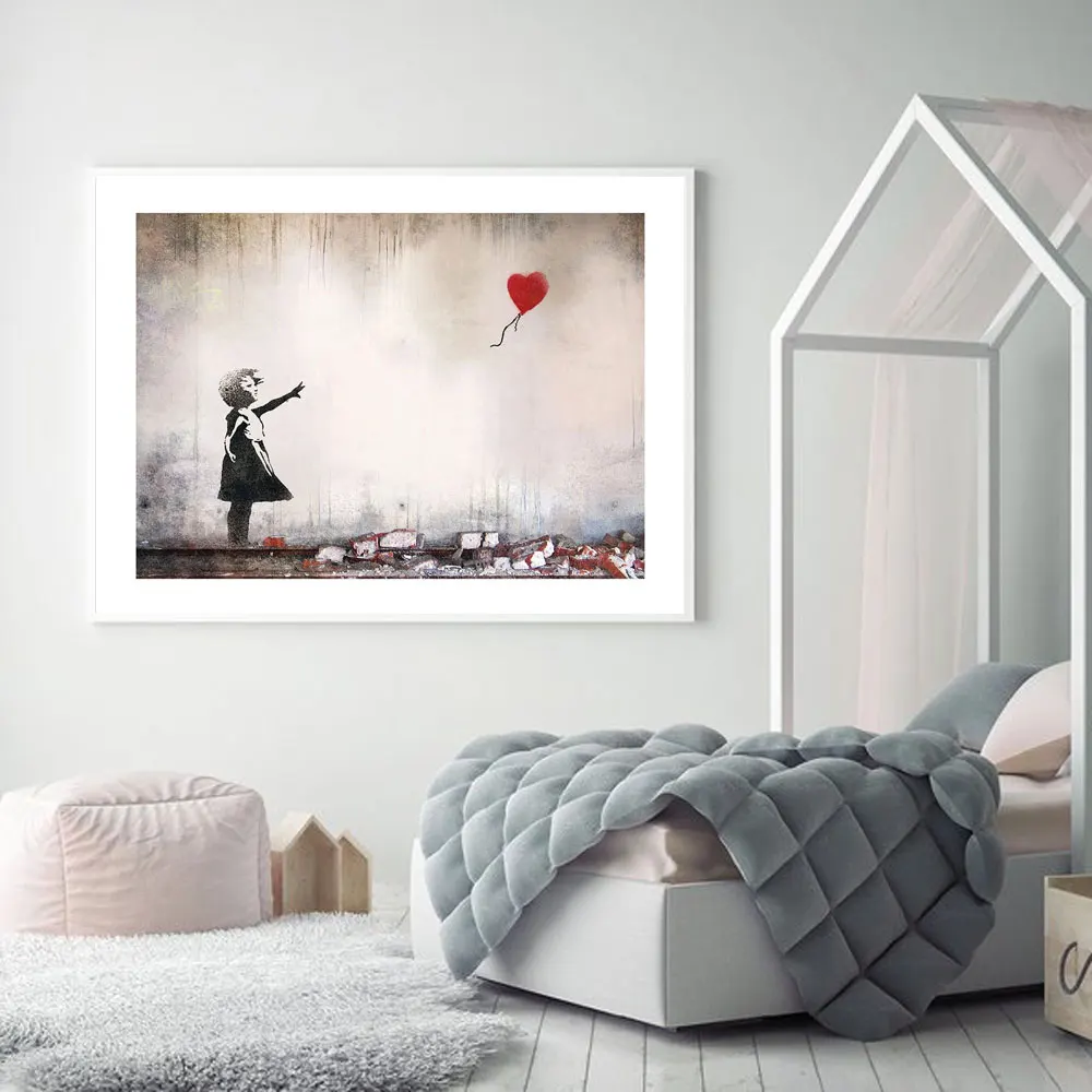 Для девочек с красными воздушными шарами Banksy на стену арт Декор холст картина