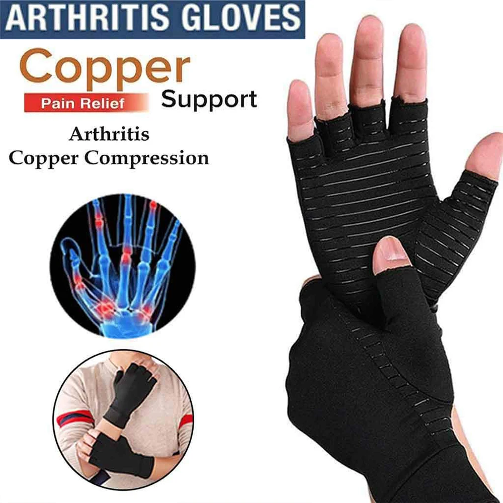 Aptoco Copper Fit Arthritis Compression Gloves Improve Circulation Comfortable Open Finger- Tip Fit For Carpal Tunnel Tendonitis