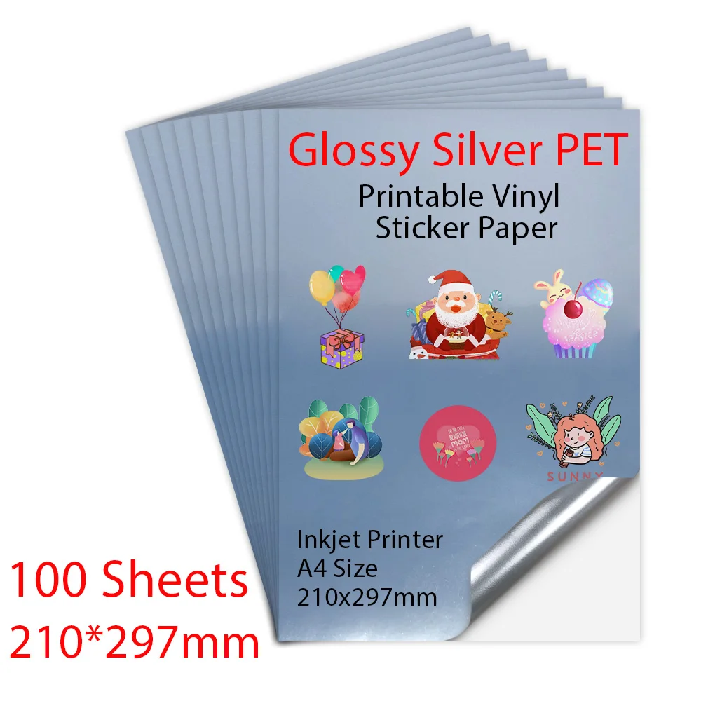 Sticker Paper, 100 Sheets, Silver Foil Inkjet