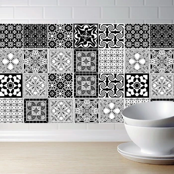 

10/15/20cm European retro Black White SelfAdhesive Wall tile Stickers Anti Oil Waterproof Simulation Tiles Kitchen Bathroom
