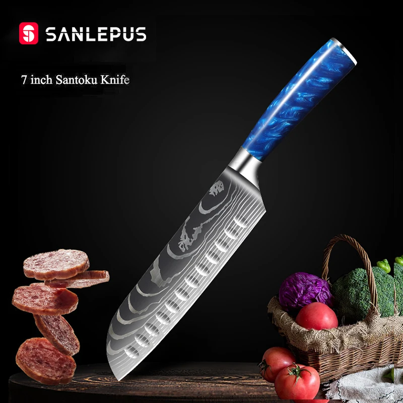 SANLEPUS 7-дюймовый нож сантоку кухонные ножи шеф-повара с классическим узором