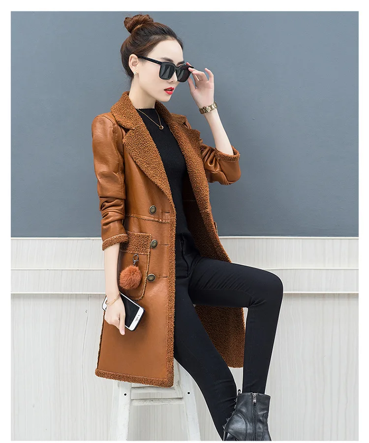 S-3XL женские кожаные куртки новые меховые плюс бархатные теплые куртки с отложным воротником из искусственной кожи для женщин высокого качества
