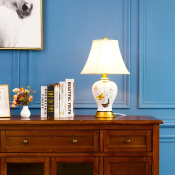 

Small Bedside Table Lamp - Nightstand Lamp for Bedroom, Living Room, Office, Home with Fabric Shade