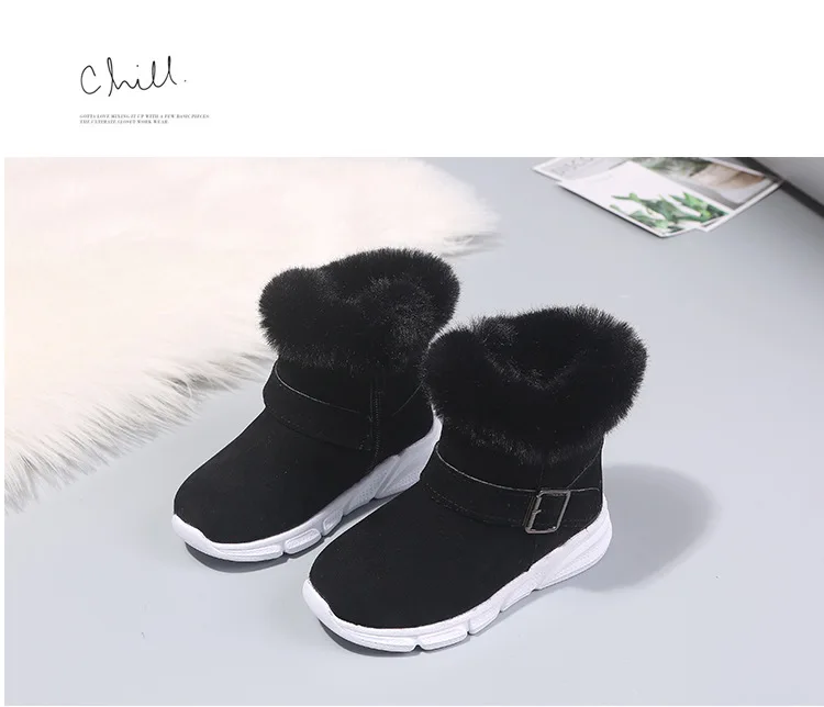 ULKNN/детская обувь; зимние сапоги; модные детские меховые теплые плюшевые ботинки; обувь для девочек 3, 4, 5, 6, 7, 8, 9, 10, 11, 12 лет - Цвет: black