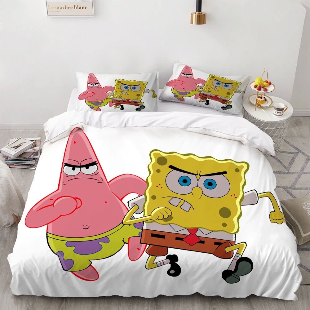

SpongeBob Bedding Set 3 Piece Naughty Little Sponge Comfortable Duvet Cover Comedy Cartoon Bed Quilt Cover Kids Bed Cover Set