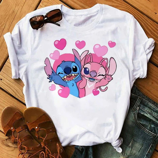 Kawaii Disney Cartoon Stitch T Shirt Men/Women Ohana Lilo Stitch Graphic Tees  Anime Summer Tops Harajuku T-shirt Female 61906