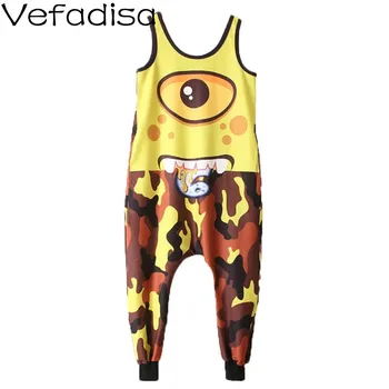 

Vefadisa Cartoon Print Women Jumpsuit Casual 2020 Spring Pocket Sleeveless Jumpsuit Full Length Women Rompers Loose QYF2235