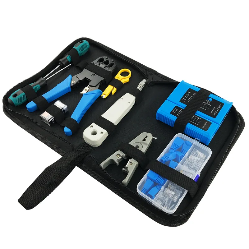 MT-8443 전문 네트워크 멀티 크림 퍼 스트립 RJ45 Rj12 Rj11 크림프 네트워크 케이블 테스터 RJ45 네트워크 도구 키트 포함