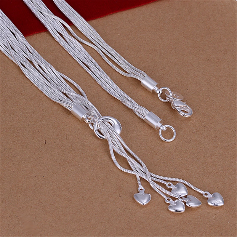 Charmhouse 925 Sterling Silver Necklaces For Women 5 Lines Snake Chain Heart Pendant Necklace Collier Fashion Jewelry Bijoux