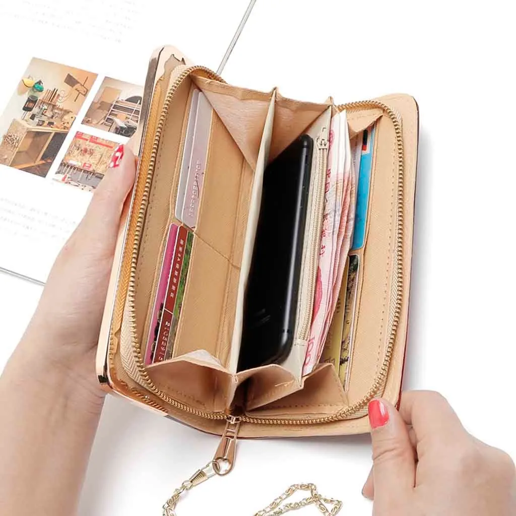 Длинный кошелек Для женщин модные Лакированная кожа градиент Цвет Wallet Радужная Кошелек Дамская Портативный замком на цепочке, клатч Сумочка#03