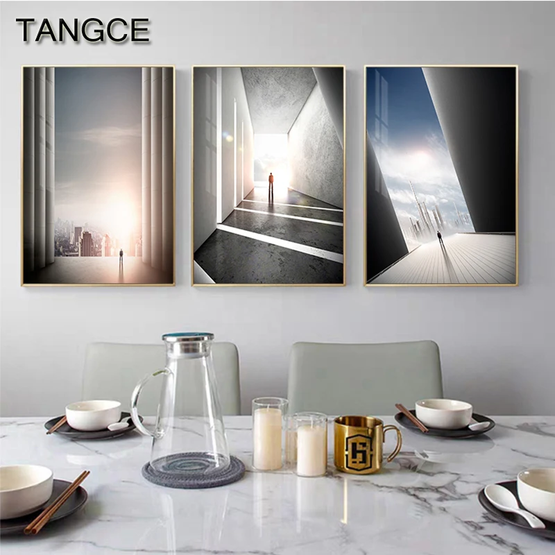 Abstract Bustling City Painting Grey White Black Wall Art For Living