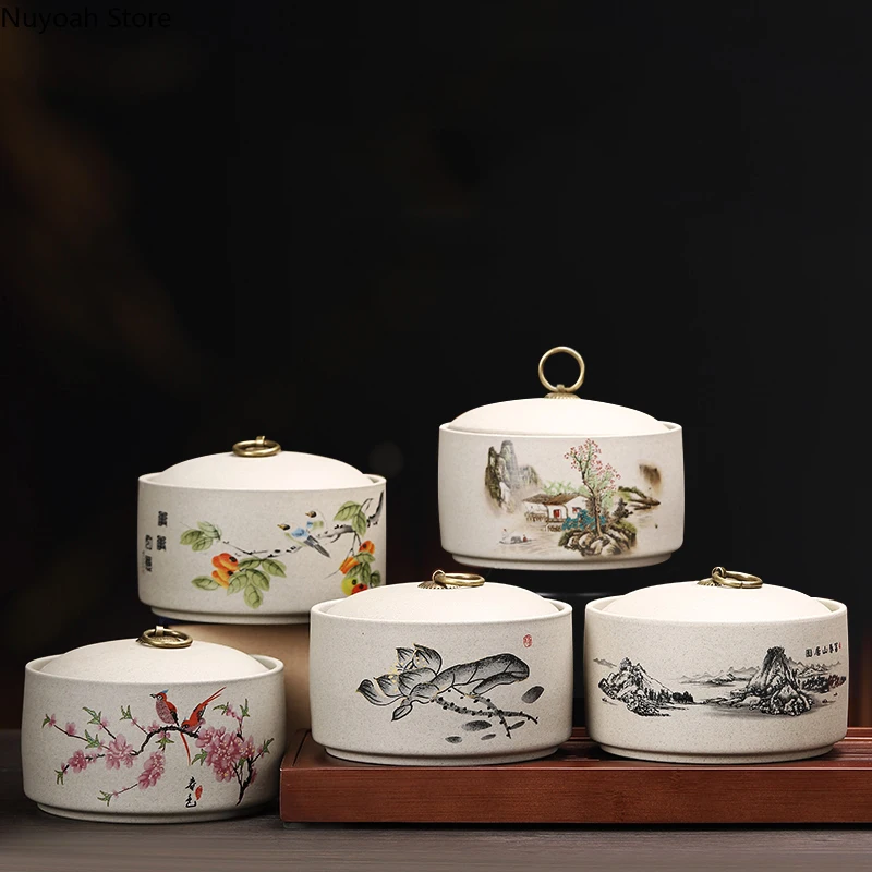 Medium-sized Tea Cans Household Ceramic Sealed Cans Ceramic Jars Storage Tanks Moisture-proof Tea Coffee Table Decorations tea tin box tea canister