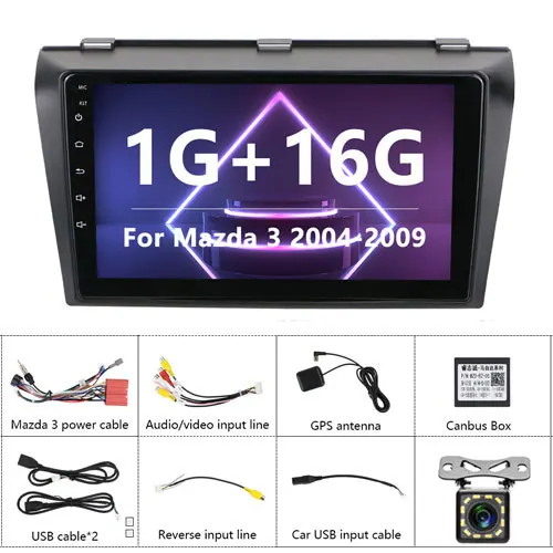 With 12 LED Camera Podofo 2din Автомагнитола Android 8,1 Автомагнитола ISO Android Mirrorlink Автомобильный мультимедийный плеер 2 Din для Mazda 3 2004-2009 стерео - Цвет: With 12 LED Camera