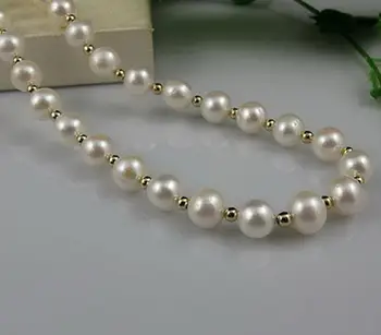 

Natural! 7-8mm Round White Freshwater Pearl Necklace Long 32'' AAAAAAAA Free shipping