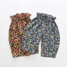 Хлопковые льняные Капри в горошек для девочек; Новинка года; стильные детские свободные брюки в Корейском стиле для папы; шаровары; детская одежда