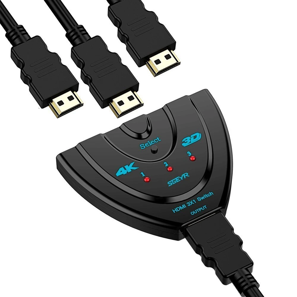 

SGEYR HDMI Splitter Adapter 4K*2K 3 Ports Mini HDMI Switcher 1.4 1080P HDMI Switch 3 in 1 out Port Hub for DVD HDTV Xbox PS3 PS4