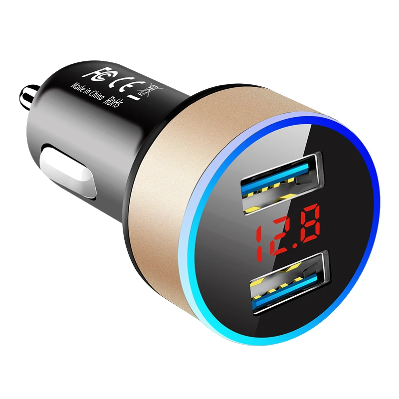 Универсальное автомобильное зарядное устройство с двумя usb-портами 3,1 А, светодиодный дисплей, автомобильное зарядное устройство для мобильного телефона Xiaomi, samsung S8, iPhone 6, 6s, 7, 8 Plus, планшет - Цвет: Gold