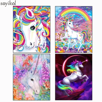 

Paint By Numbers For Children Moonlight Unicorn DIY Oil Painting By Number With Frame Mural Kits Coloring Wall Art Picture Gift