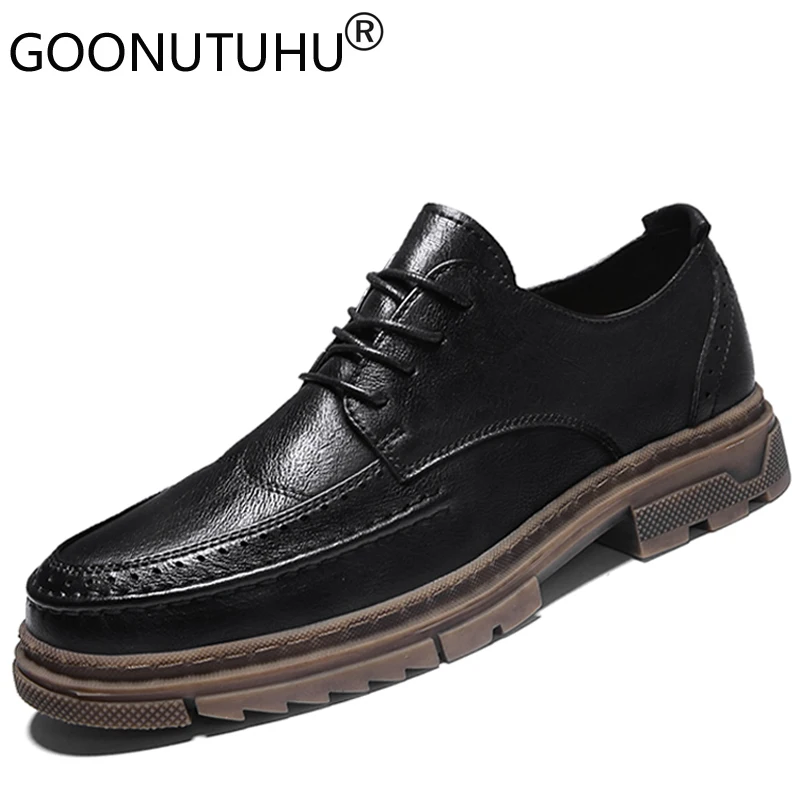 

2019 style fashion men's shoes casual genuine leather male classic brown khaki black lace up shoe man nice oxfords shoes for men