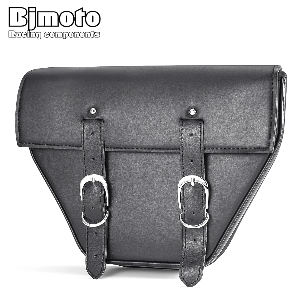 

BJMOTO Motorcycle Black PU Leather Saddlebag Saddle Bag Universal For Harley Sportster XL883 1200