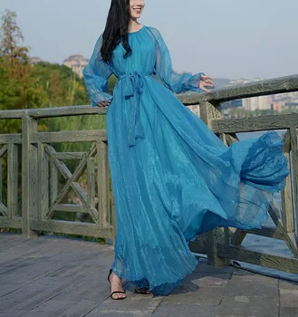 Female Clothing Elegant Flowy Chiffon High Quality Loose Belt Maxi Boho Dress New Beach Party/ናይ ኣዋልድ ነዊሕ ክዳን ዓይነት ሽፎን - Image 6