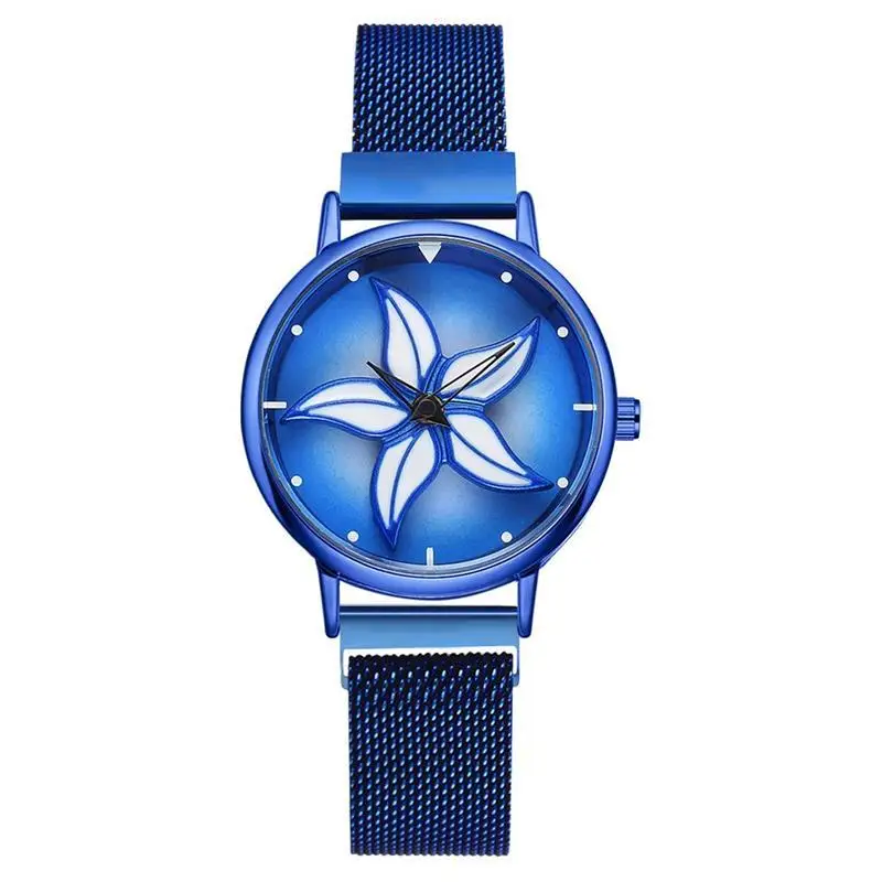 Новые модные цветочные магнитные часы женские сетчатые наручные часы из нержавеющей стали женские роскошные элегантные часы Relogio Feminino - Цвет: B
