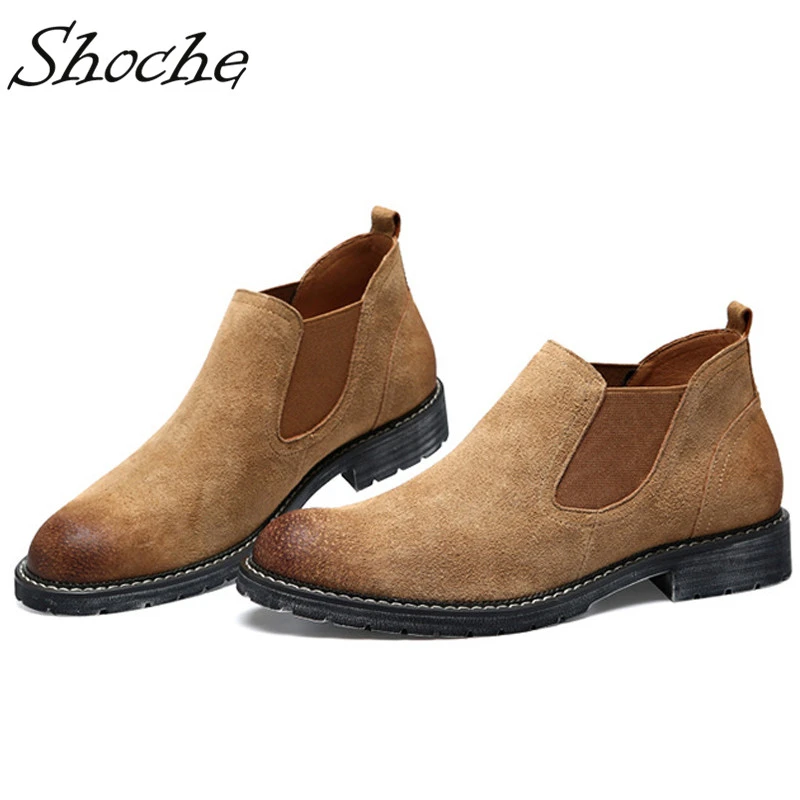 Shoche moda botas hombres zapatos Casual Slip On tobillo botas hombre 2019 Invierno botas talla grande 38 44|Botinas|