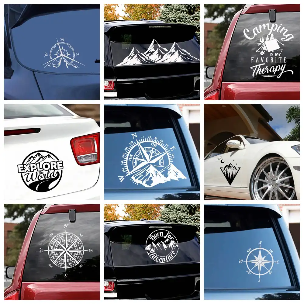 Car Sticker Fashion Mountains Compass Adventure Decal Nautical Compass