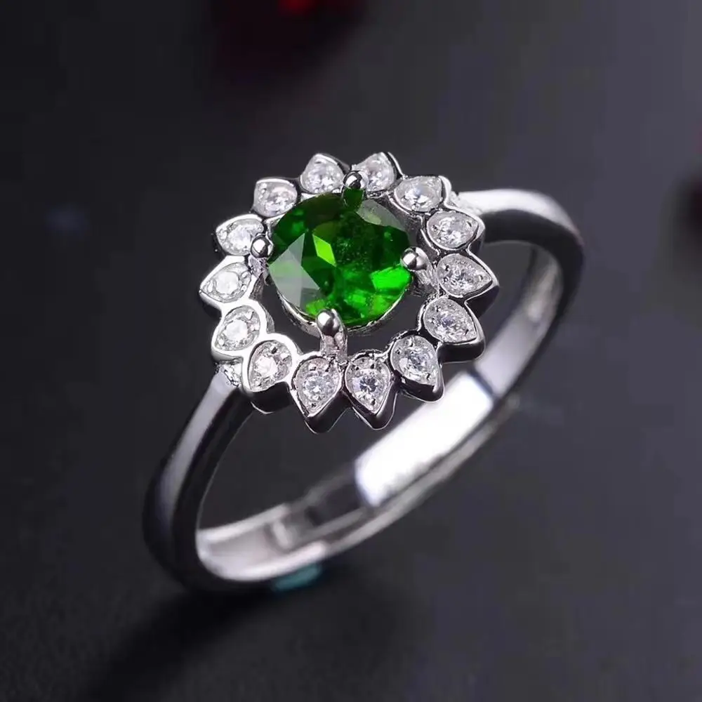 S925 Sterling Silver Ring Earring Pendant Necklace Set with diopside fashion jewelry