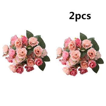 

Artifical Rose Flower 2 Bouquets Wedding Bridal Party Home Decoration New Silk Cloth Bouquets Fake Silk Flowers