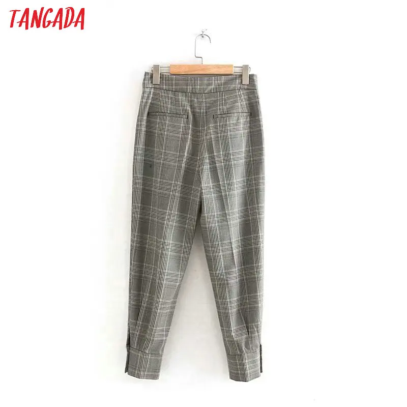 Tangada, Модный женский клетчатый костюм, брюки, брюки, карманы, пуговицы, карман,, Женские повседневные длинные штаны, pantalon 4M107