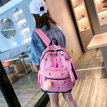 

Female Student Backpack Preppy Style Casual Shoulder Bag Pencil Case Three-piece Female School Travel Bag #814