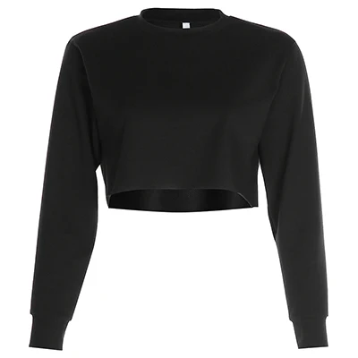 Black Sweatshirts Rapwriter модные однотонные, стиль Харадзюку, хлопковая Базовая Толстовка для женщин, осень, Свободный Топ с круглым вырезом и длинным рукавом, стрейчевый укороченный топ, пуловеры - Цвет: Black Sweatshirts