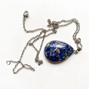 

Natural Blue Lapis Lazuli Stone Chips Resin Pendant Teardrop shape Orgone Energy Necklace Orgonite Stainless Steel Link C1pc