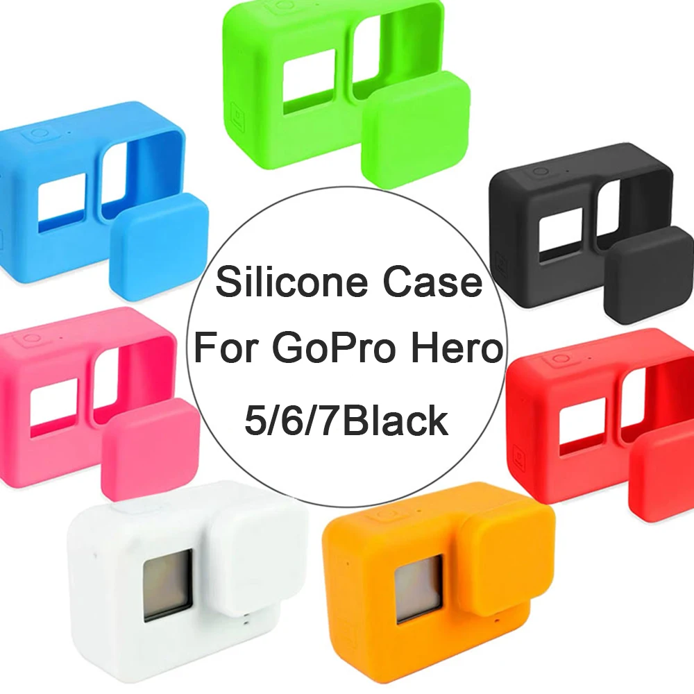 Защитный силиконовый чехол ярких цветов + крышка для объектива Go Pro Hero 5 6 7 Black