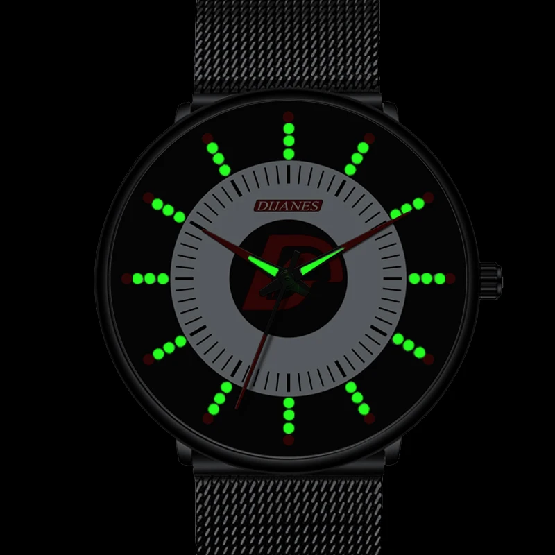 Minimalistyczny mężczyzna mody czarne klasyczne zegarki luksusowe mężczyźni biznes zegarek kwarcowy na co dzień pasek z siatki świecący zegar relogio masculino