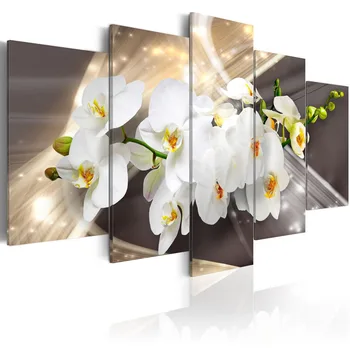 

Home Decoration Exquisite Wall Art 5 Pieces Canvas Paintings Pictures White Orchid Flower Hd Prints Poster Bedroom Modular Frame