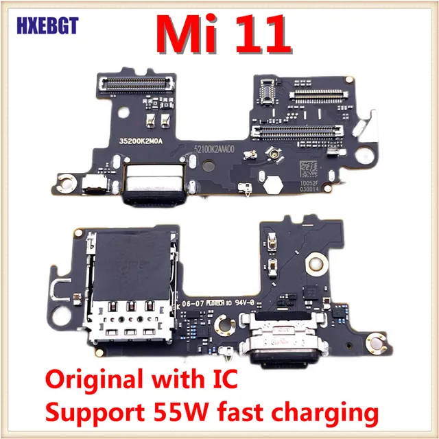 كابل مرن بمنفذ شحن IC USB لـ Xiaomi Mi 11 Mi11 ، لوحة شاحن مع حامل بطاقة Sim وميكروفون ، أصلي ، جديد