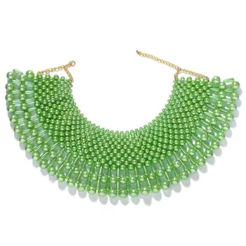 

Handmade Chunky Beaded Collar Bib Egyptian Imitation Pearl Pendant Necklace Women Dress Statement Chain Choker Accessories D08E