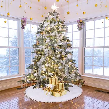 

Christmas Tree Skirt Festive Xmas Tree Base Carpet Holiday Christmas Tree Ornament Home Xmas Party Decorations (White)