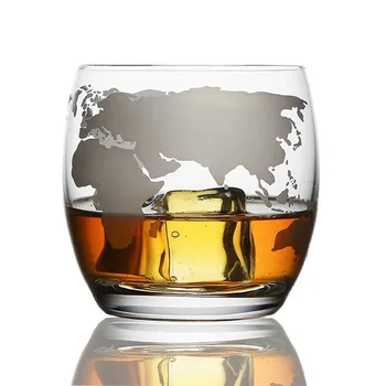 

250 ML Whiskey Glass Etched Globe Glass for Vodka Rum Scotch Glass World Map Rocks Glass for Gifts