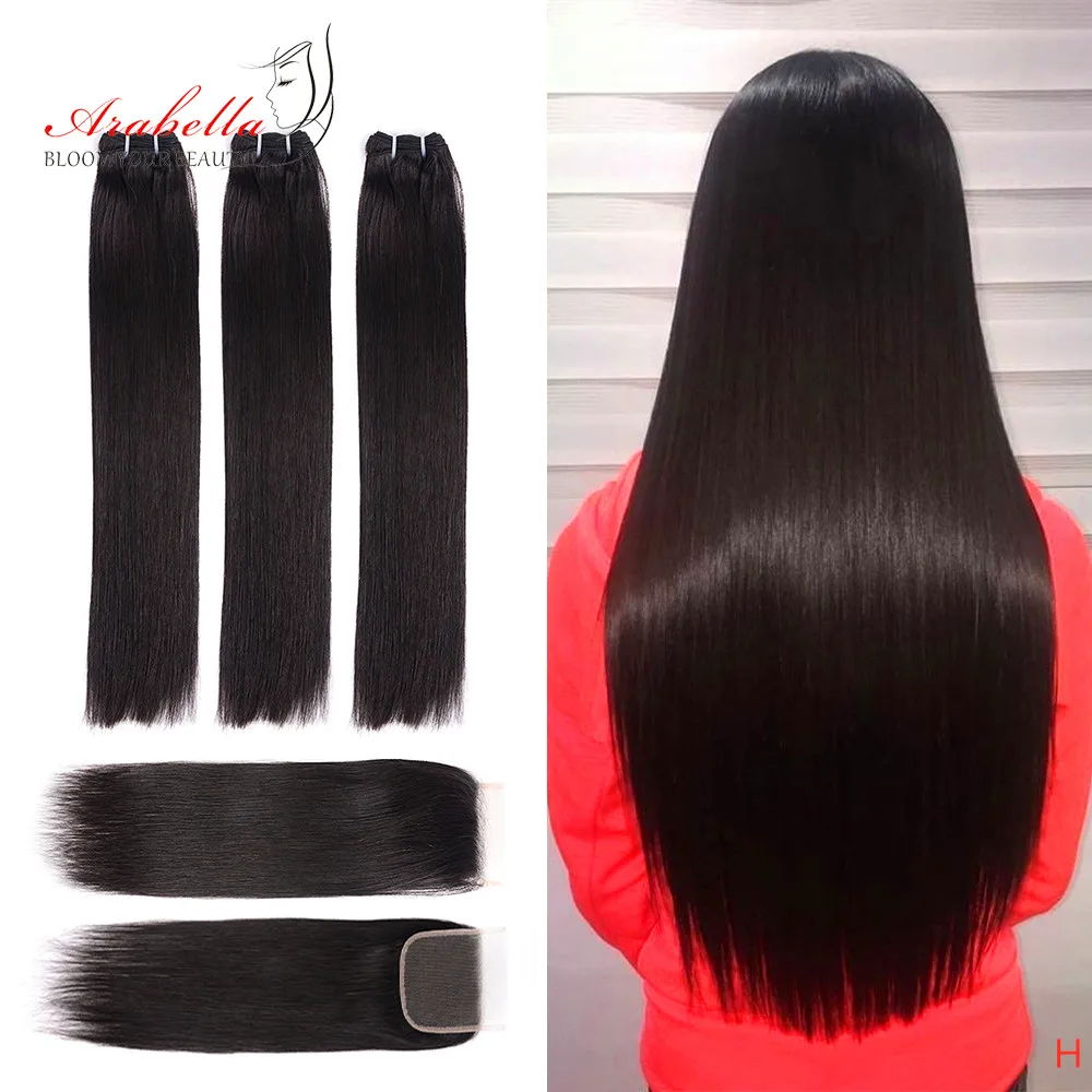 Super Double Drawn Hair Bundles With 4X4 Transparent Lace Closure Pre Plucked Arabella Virgin Hair Weave Bundles With Closure