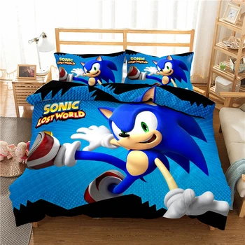 

Cartoon 3d Sonic The Hedgehog Pattern Bedding Set Printed Duvet Cover Set Pillowcase Adult Kids Gift Bedroom Decor Bed Linen Set