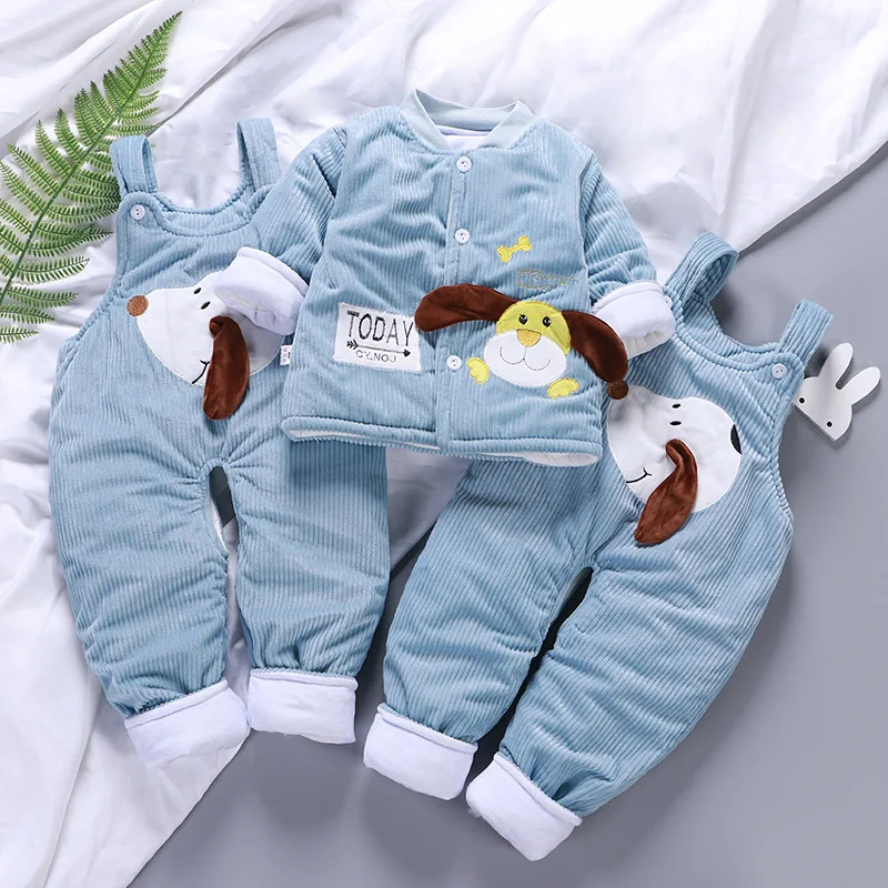 WEPBEL 3Pcs Winter Warm Infant Toddler Baby Cotton Jacket Coat Straps Thickening Pants Newborn Baby Outfits for Boys Girls - Цвет: 7