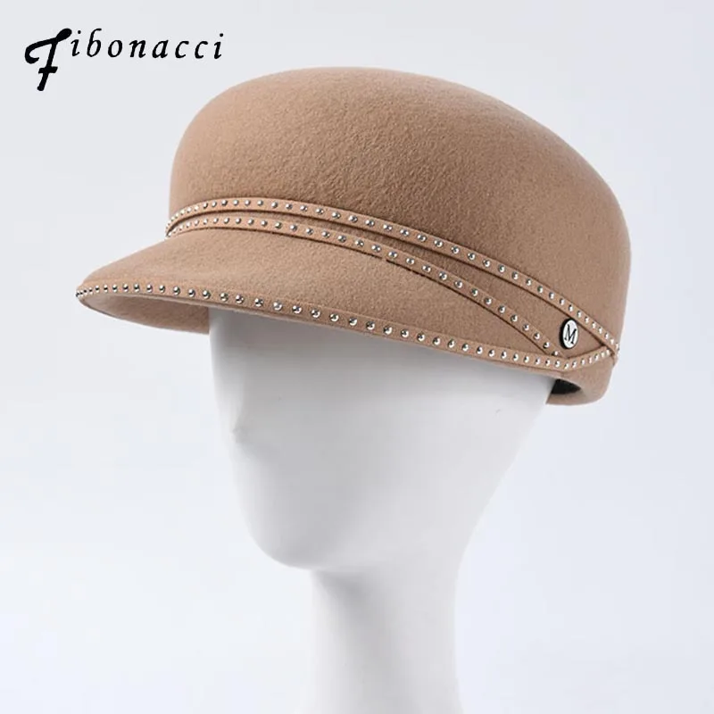 

Fibonacci 2019 New High Quality Fashion Wool Felt Knight Fedoras Hats Short Brim Duckbill Women Hat Equestrian Cap