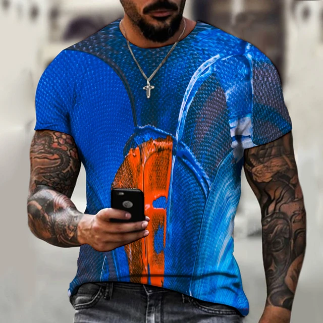 2022 Summer New Fashion Trend Street Men's Clothing, 3d Printing Abstract Art, Street Hip-hop Style Loose Casual Short Sleeves CTZ2337