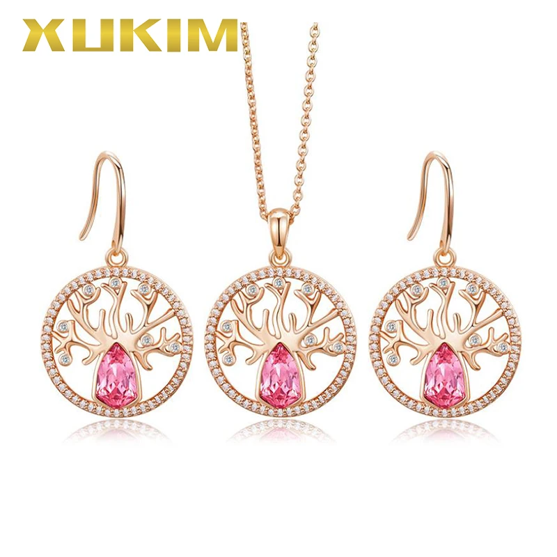 

JS003 Xukim Jewelry Crystal the Tree of Life Pendant Necklace Earrings Jewelry Set