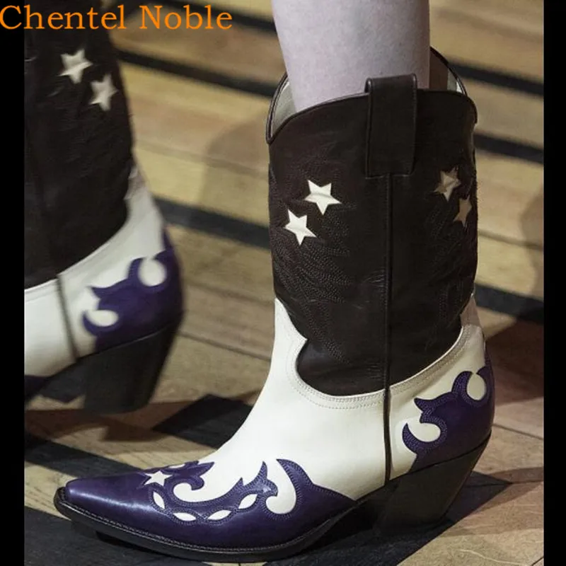 2019 г. Брендовые сапоги из кожи с цветным блоком Chentel для подиума Botas Mujer женские до