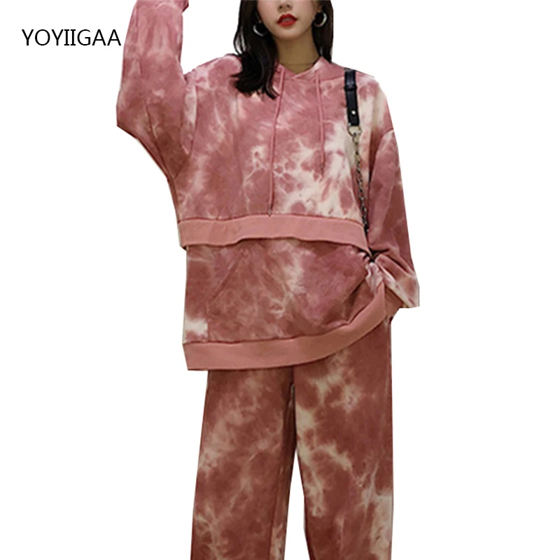 

Tie Dye Autumn Winter 2 Piece Set Women Hoodies Sweatshirts Tops Long Joggers Pants Sportswear Suits Thicken Female Hoodies Sets